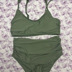 SHEIN Green Bikini Set with Sports Bra Top